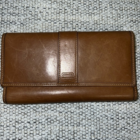 Vintage Coach Camel Tan Single Stitch Leather Tri Fold Wallet - Picture 1 of 10